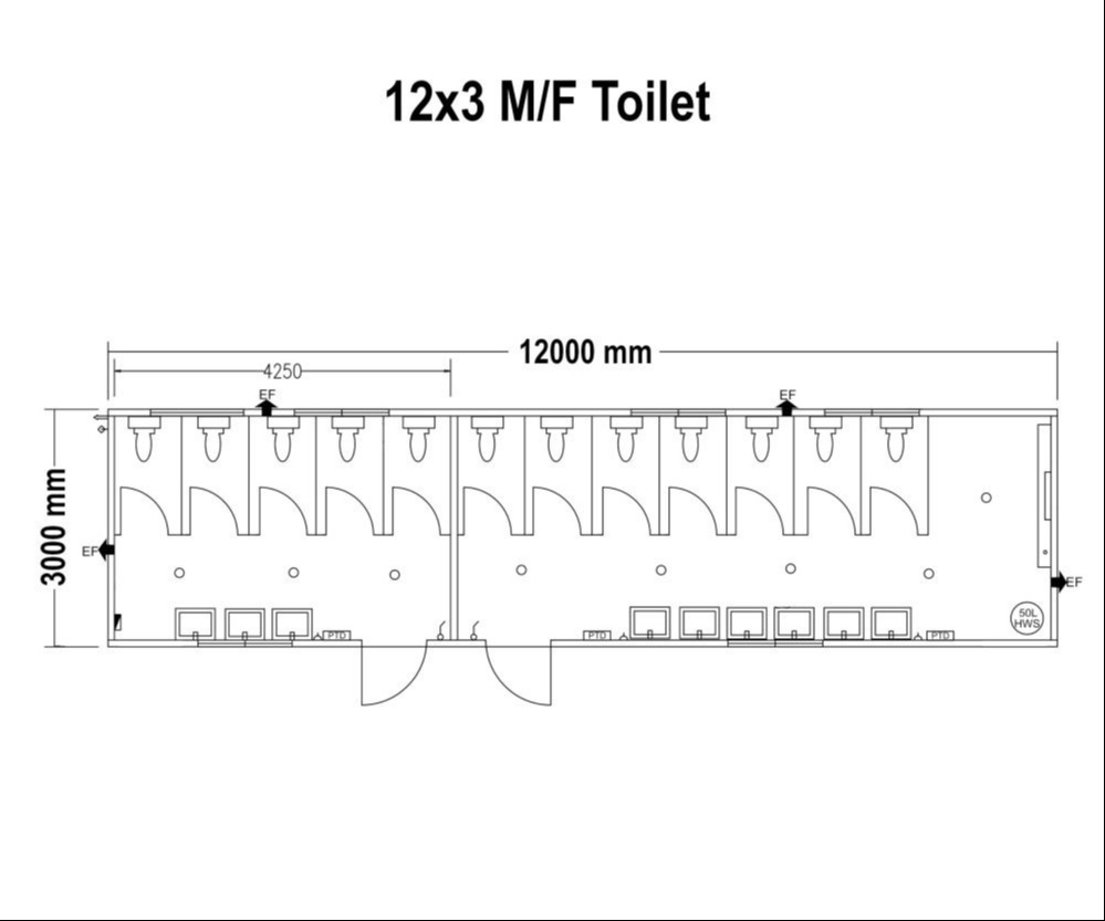 12x3 m/f toilet